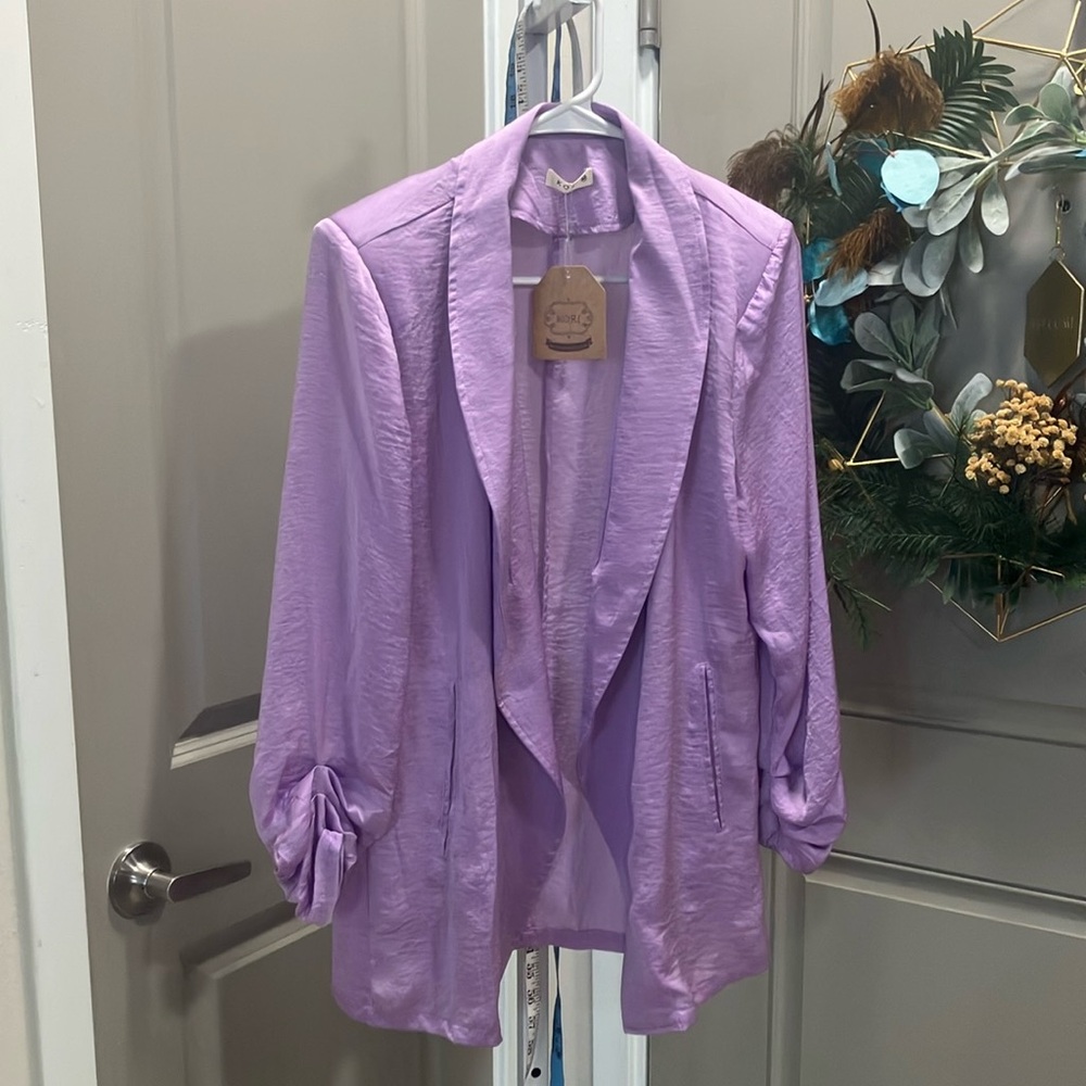 Kori Purple Blazer with Open Front and Long Sleeves